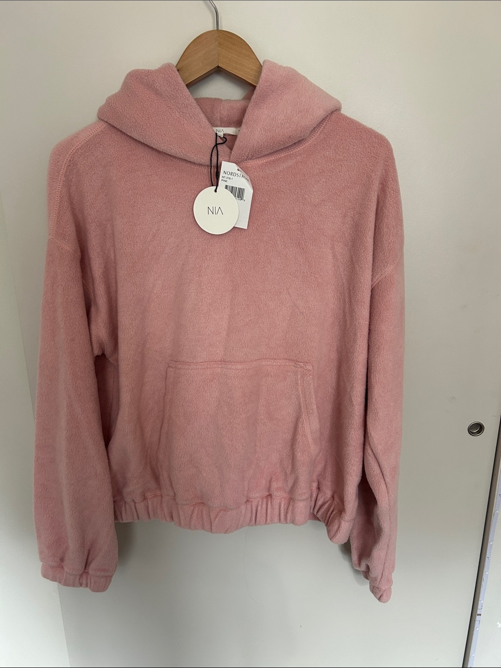 NIA cozy Plush Hooded Pullover Sweatshirt in Dusty Pink